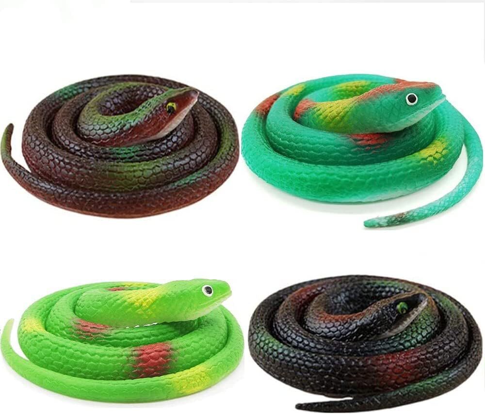 Realistic Rubber Snakes – 4 Pieces 29 Inch Fake Rubber Snake to Keep Birds Away