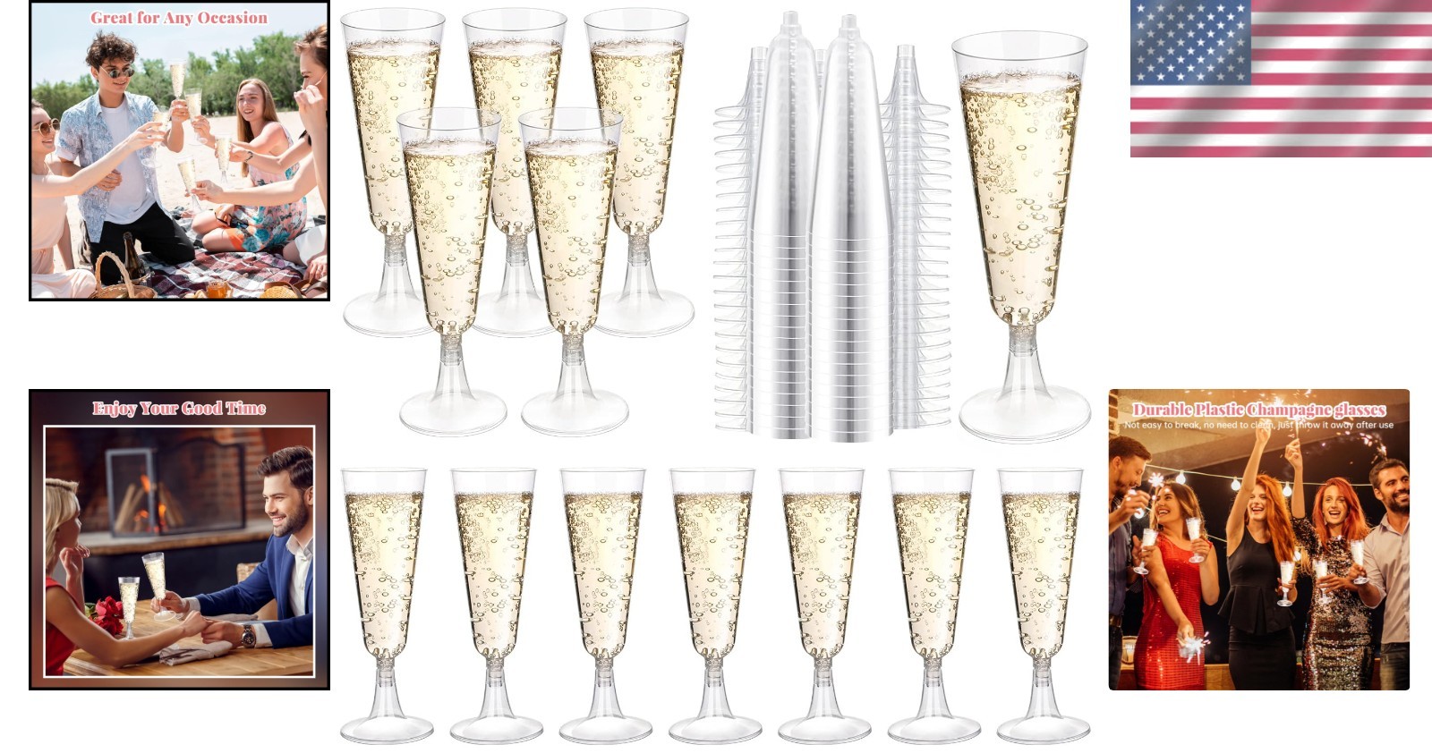 Elegant 5 Oz Plastic Champagne Flutes – Disposable 200 Count for Any Occasion