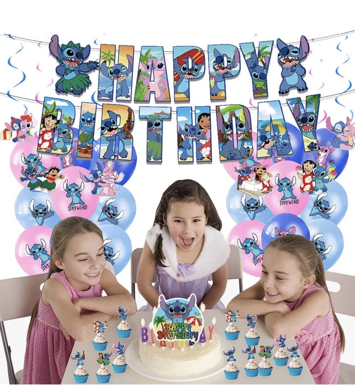 NEW Cartoon Lilo & Stitch Theme Birthday Party Decorate Supplies Set US Stock