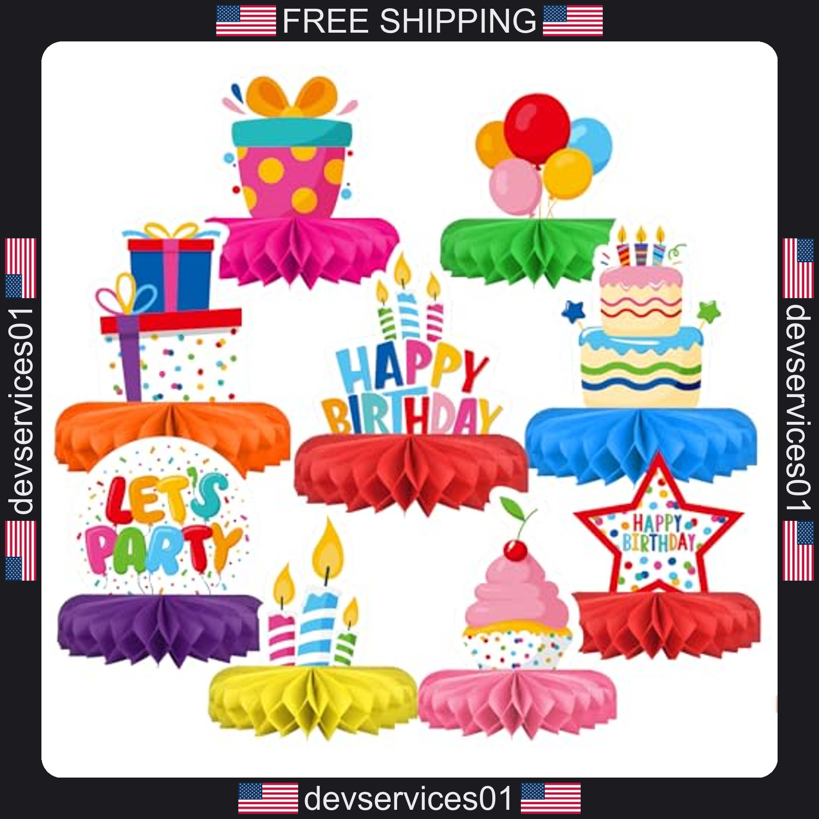 9 Pack Colorful Honeycomb Centerpieces for Birthday Parties