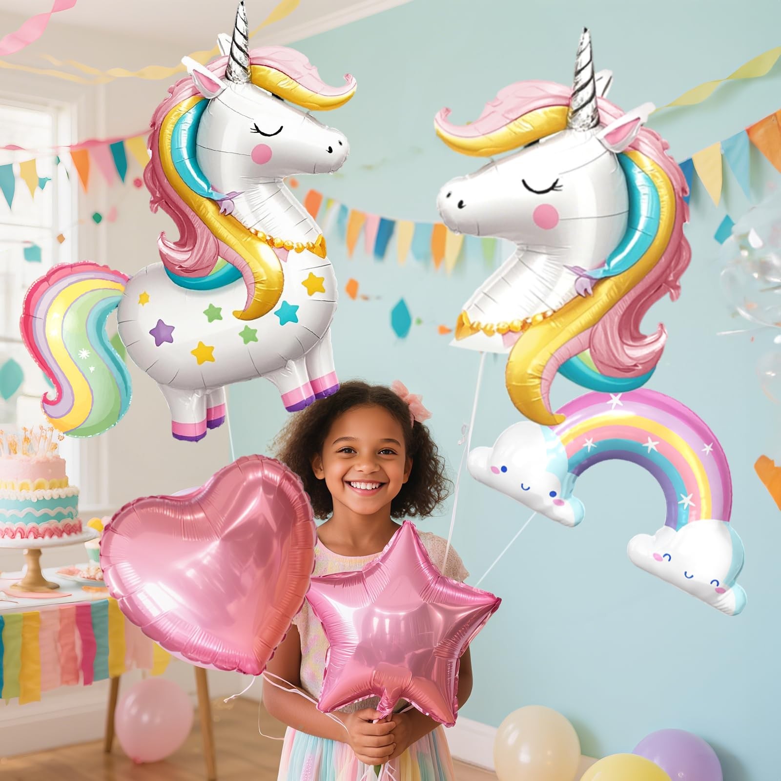 5 Pack Standing Unicorn Balloons Bulk, 4D -designed Unicorn Rainbow and Star …