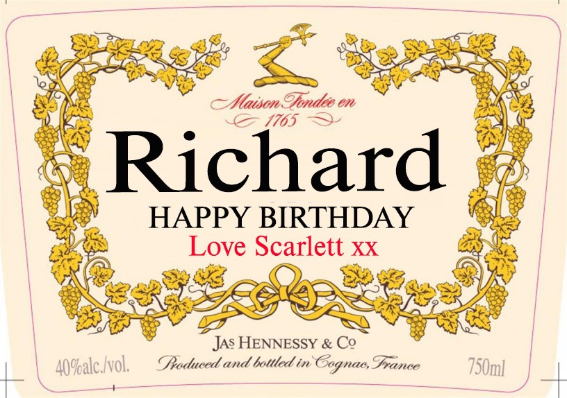 Personalised HENNESSY cognac Bottle Label to fit 70CL – Any occasion