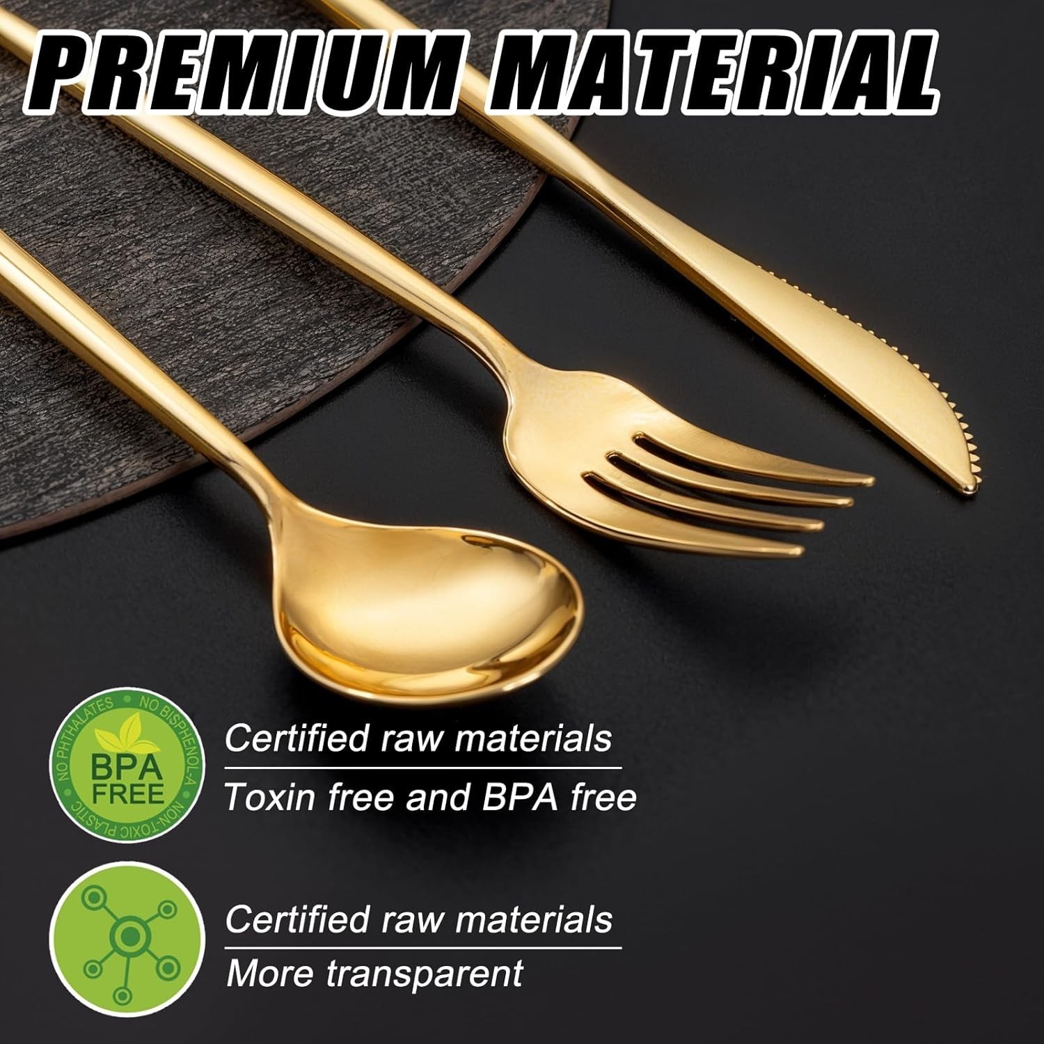 600 Pcs Gold Plastic Silverware, Gold Disposable Utensils, Heavy Duty Cutlery Se