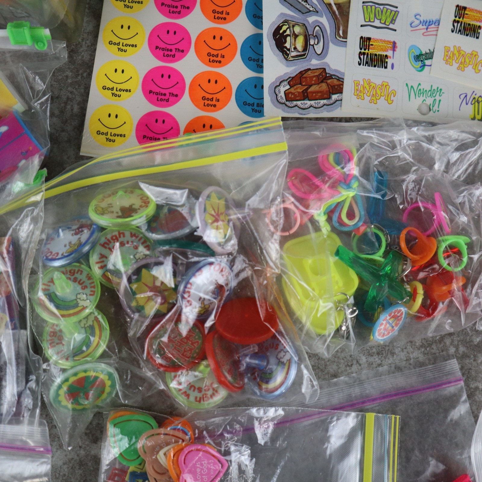 Retro Christian Goodies for Party or Prizes Toys and Stickers Vintage Lot