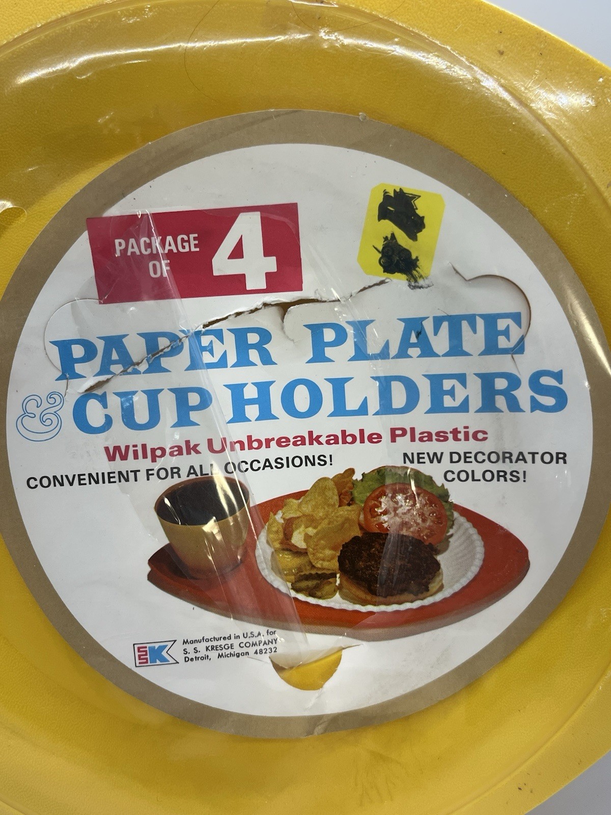 Wilpak Unbreakable Plastic Paper Plate Cup Holder Yellow Set Of 4 Vintage Picnic