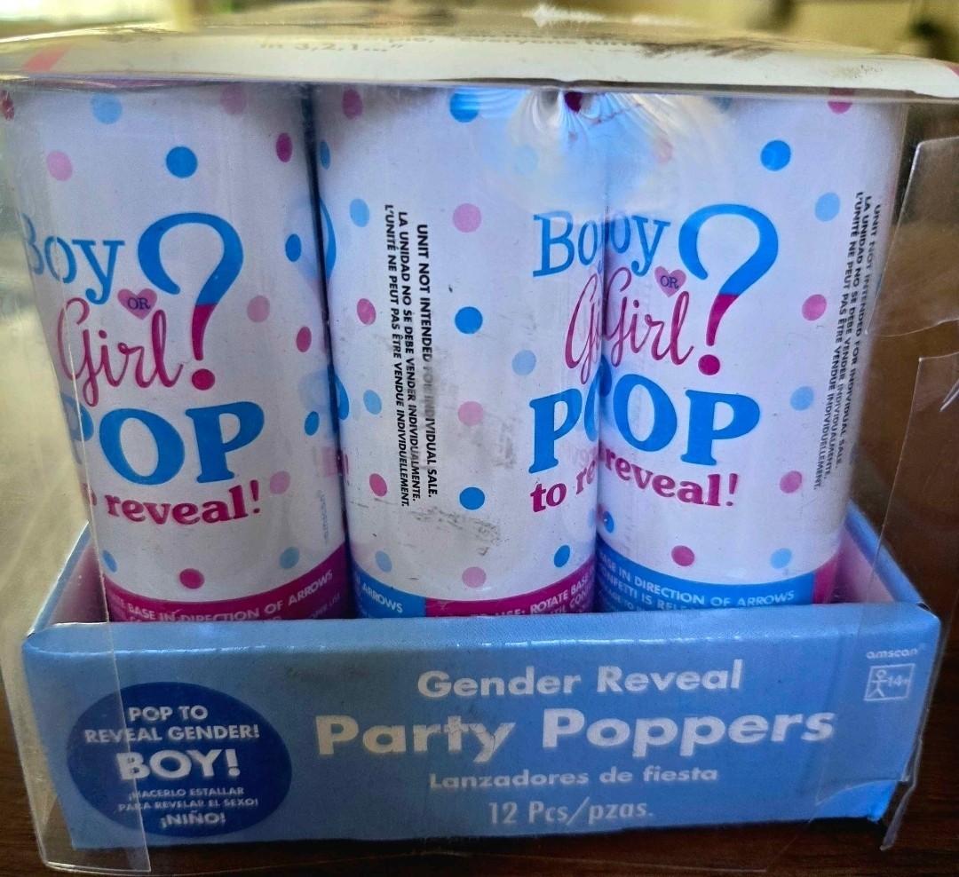 NEW Sealed Boy Gender Reveal Party Poppers 12-Pack – Blue Confetti