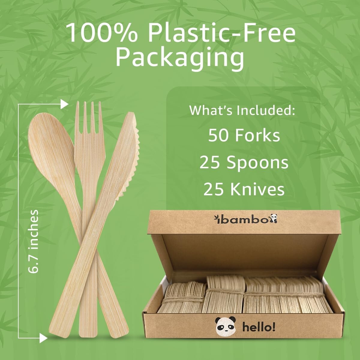Ibambo Bamboo Utensils – 300 Forks, 150 Spoons, 150 Knives – Disposable or Reuse