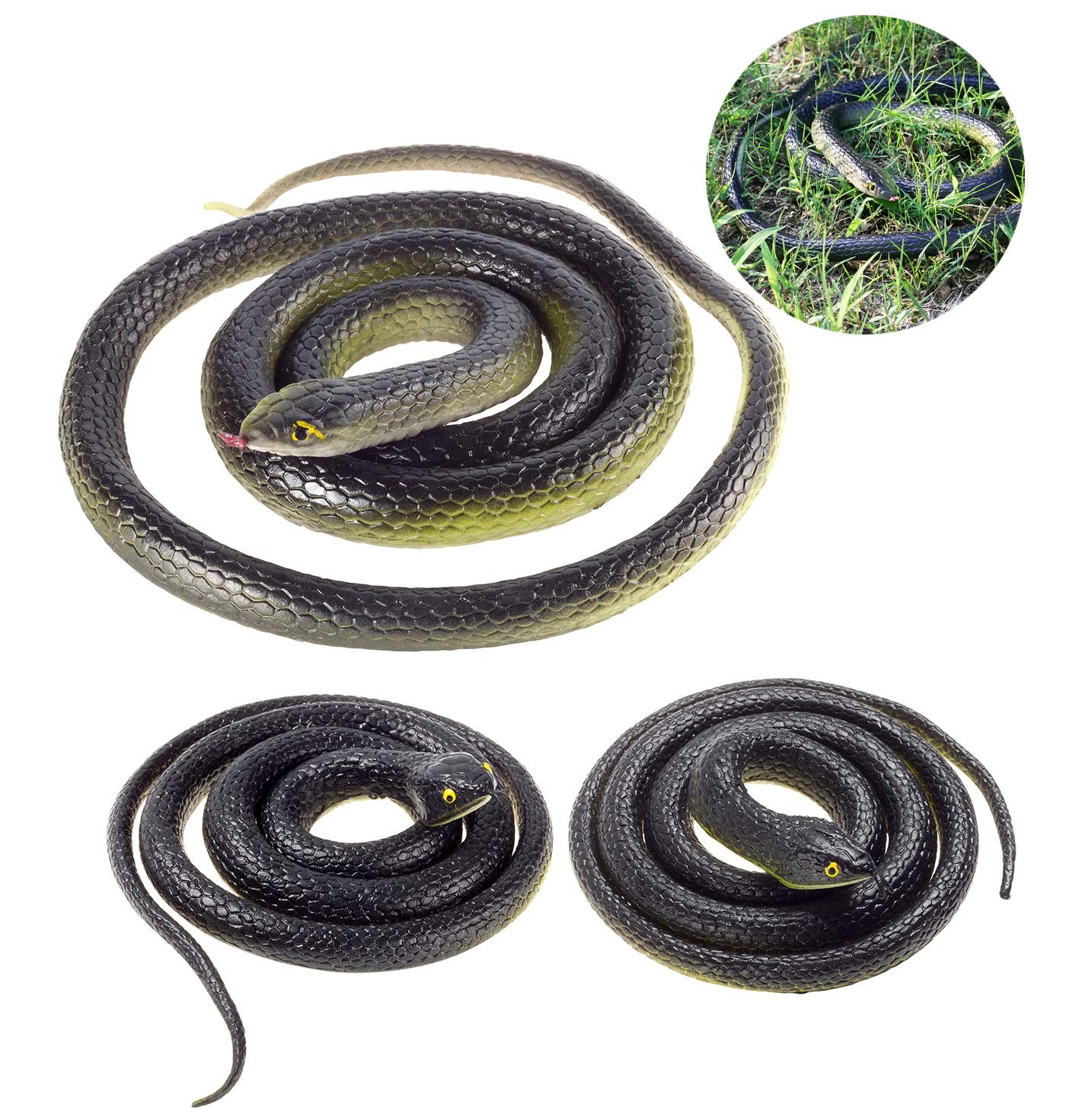 3 Pack Realistic Rubber Snakes for Garden Props Birds Squirrels Mice Scare Toy