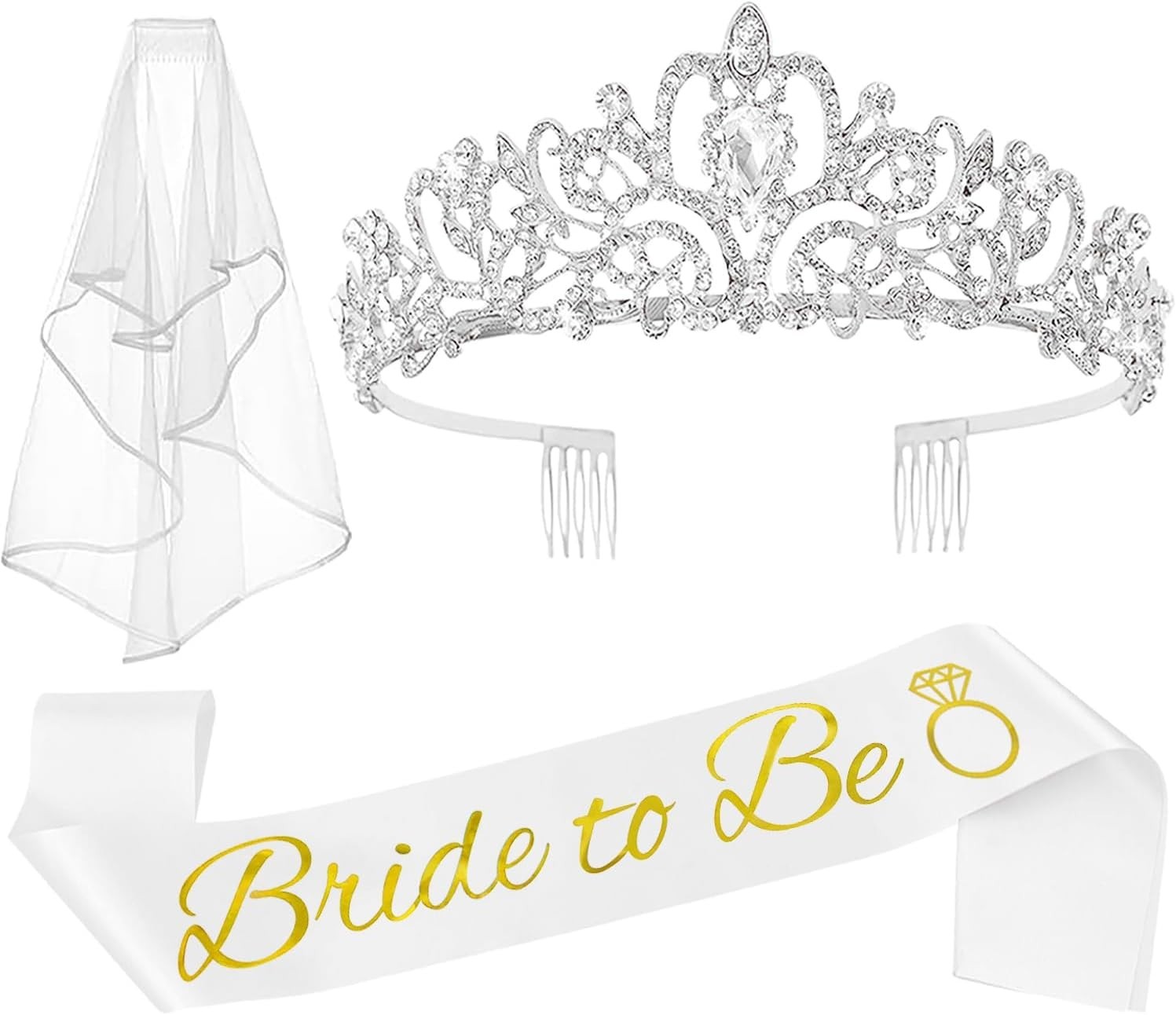 3 Pcs Bachelorette Party Decorations Bridal Shower Crown, Bride to Be Sash&Ve…