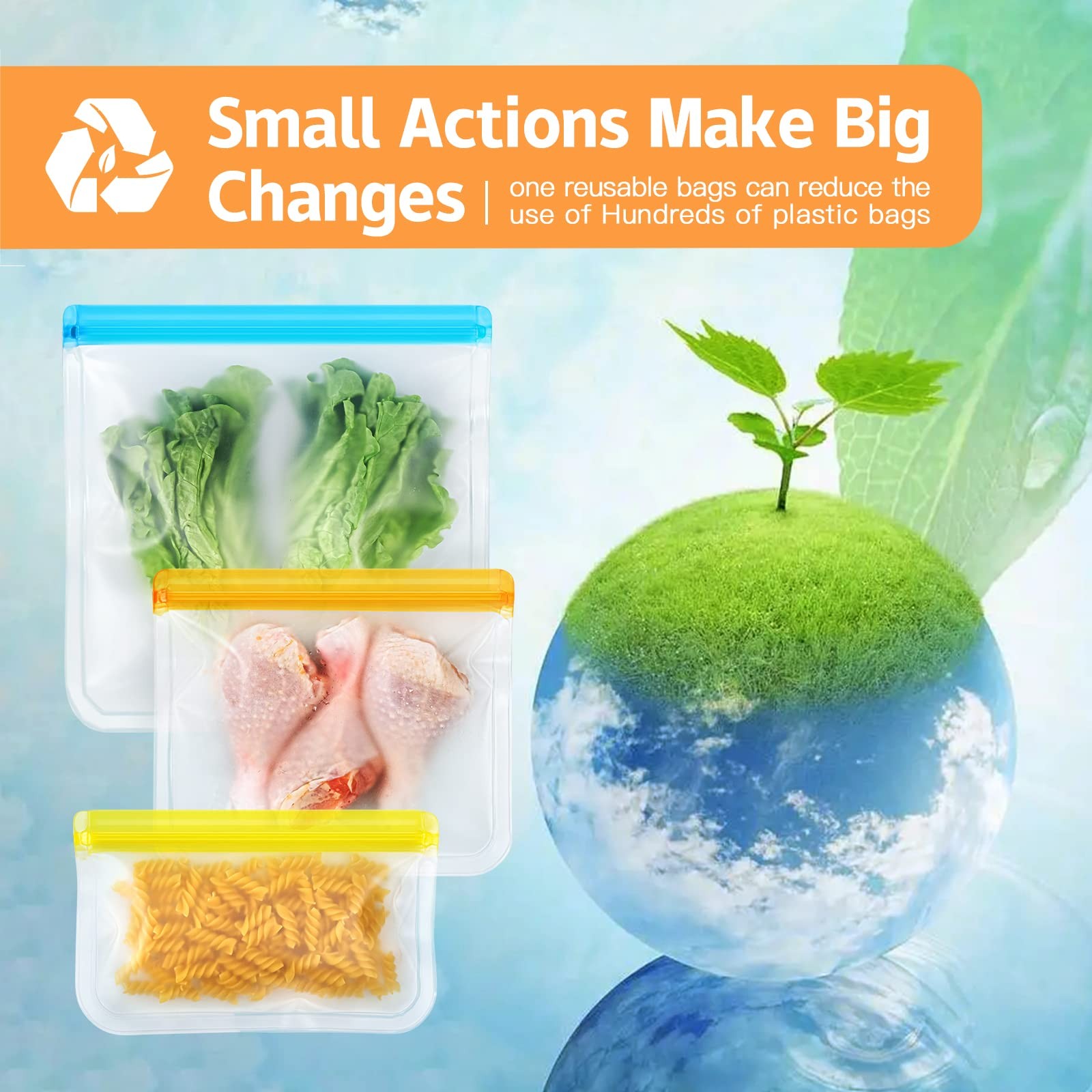 10 Pack Dishwasher Safe Reusable Bags, Leakproof Reusable Freezer Bags, BPA Free