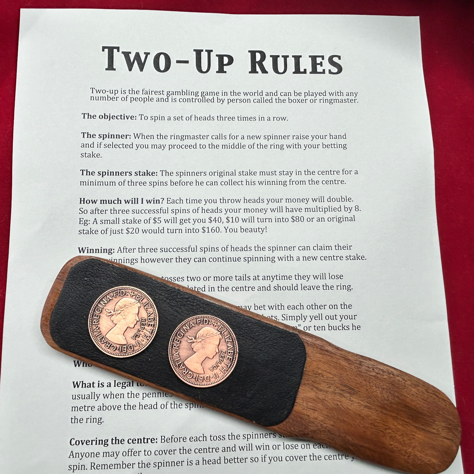 Anzac Day Profesional Two-Up Game with Australian Pennies Pubs Clubs Hotels