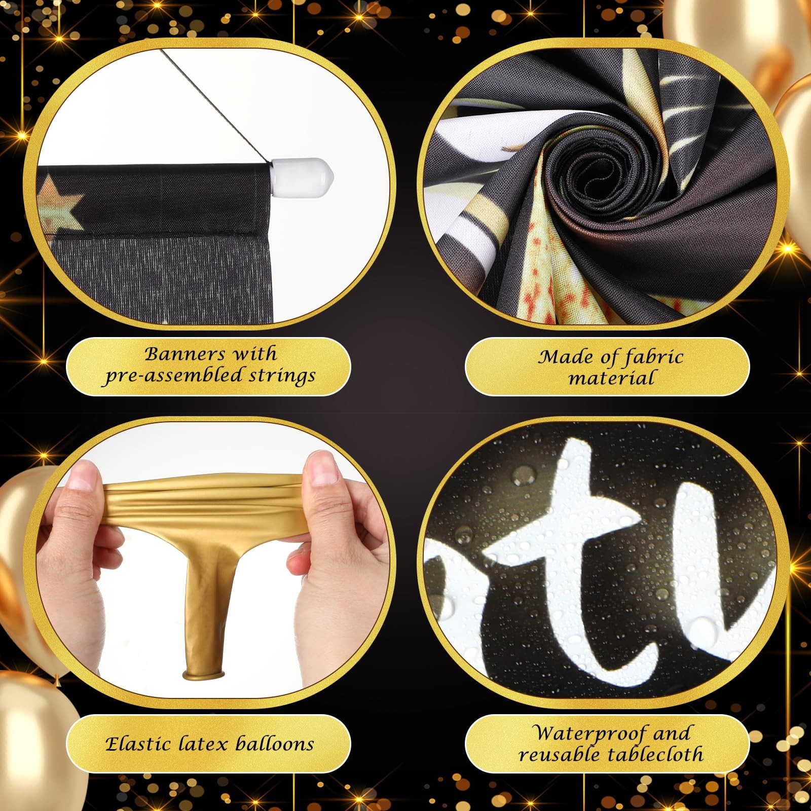 Black Gold Graduation Decorations 2026 Congrats Grad Party Supplies Set Fabri…