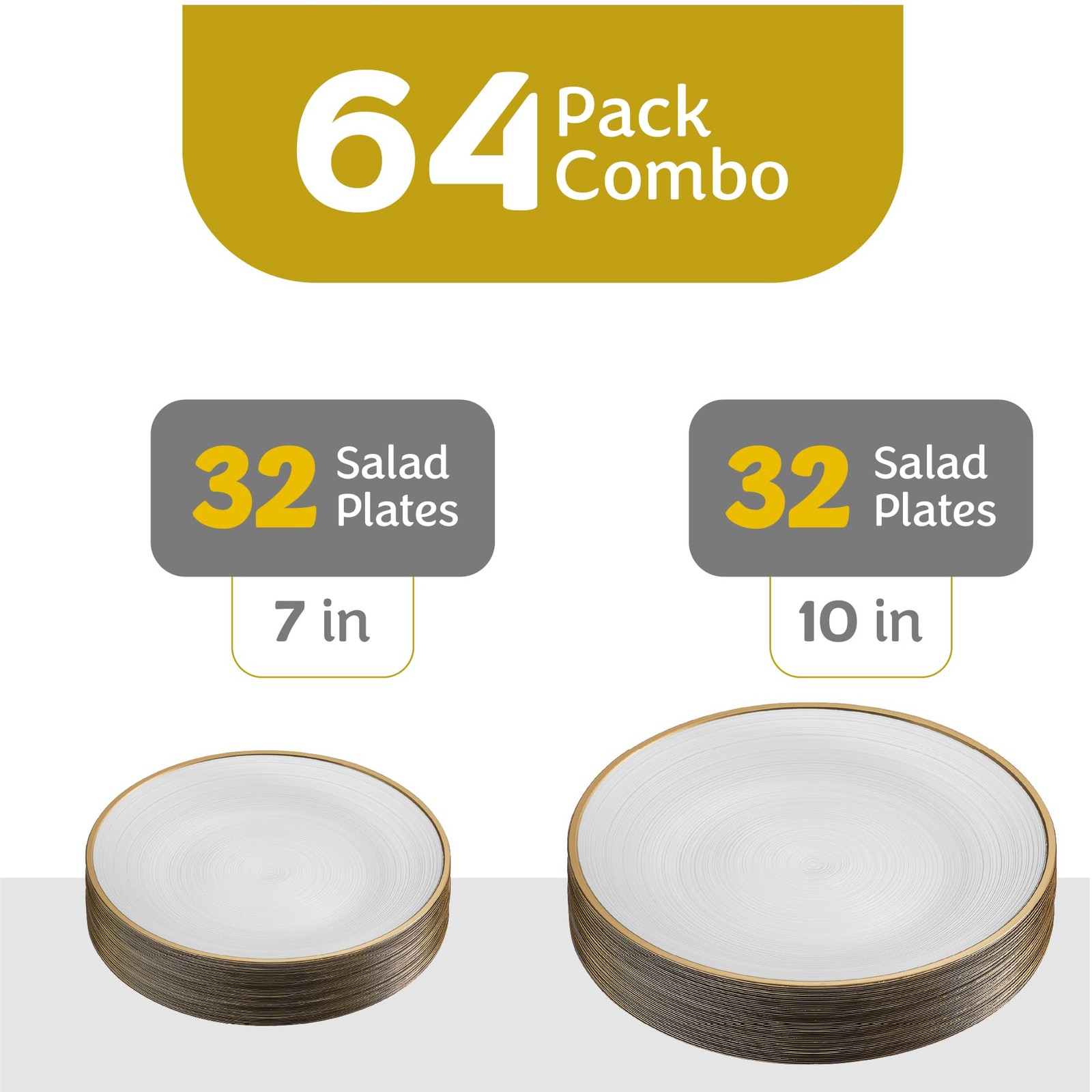 64 Pieces Crystal Design Plastic Plates Combo Pack 7 inch and 10 inch Gold Ri…