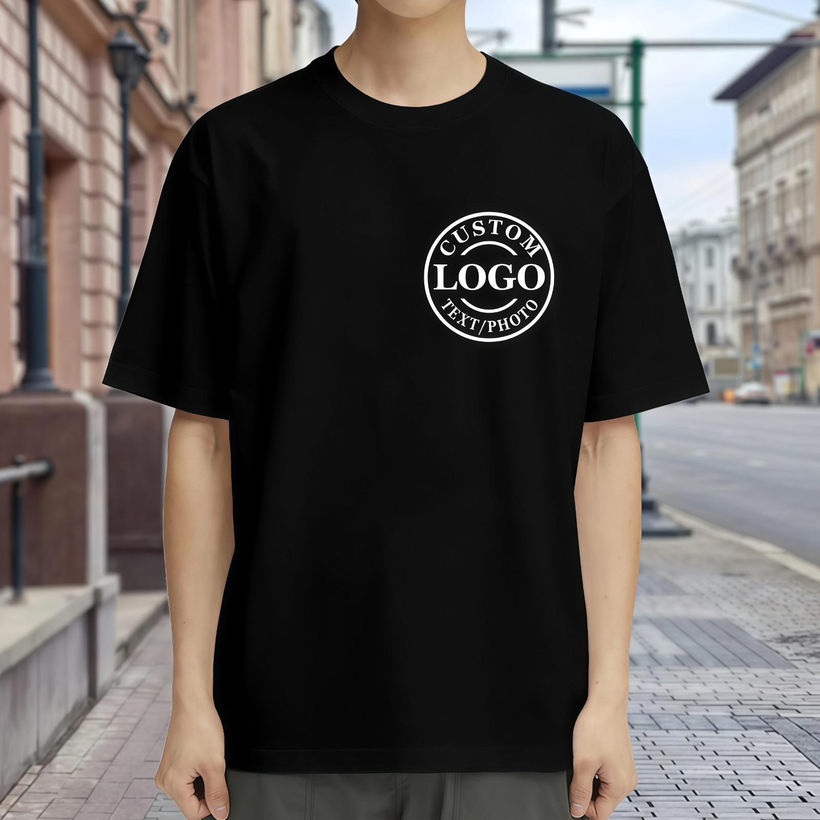 Custom Team Event T-Shirt Upload Logo Text Photo Front Back Cotton Tee