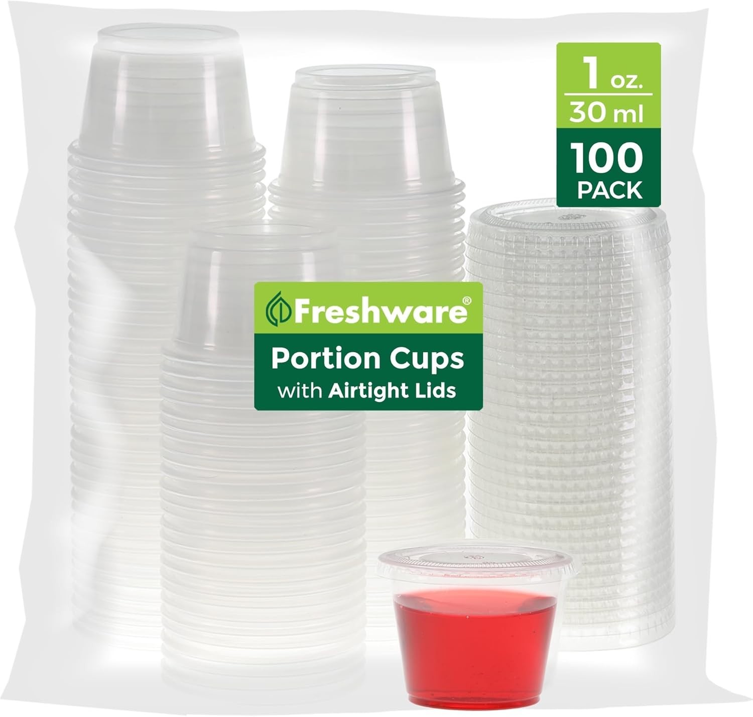 Stackable 1 Ounce Portion Cups with Snap Lids – 100 Count for Organized Storage