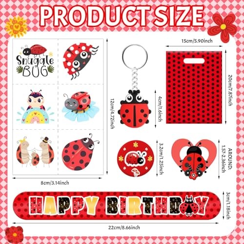 110Pcs Ladybug Party Favors for Kids – Lady bug Birthday Party Decorations and