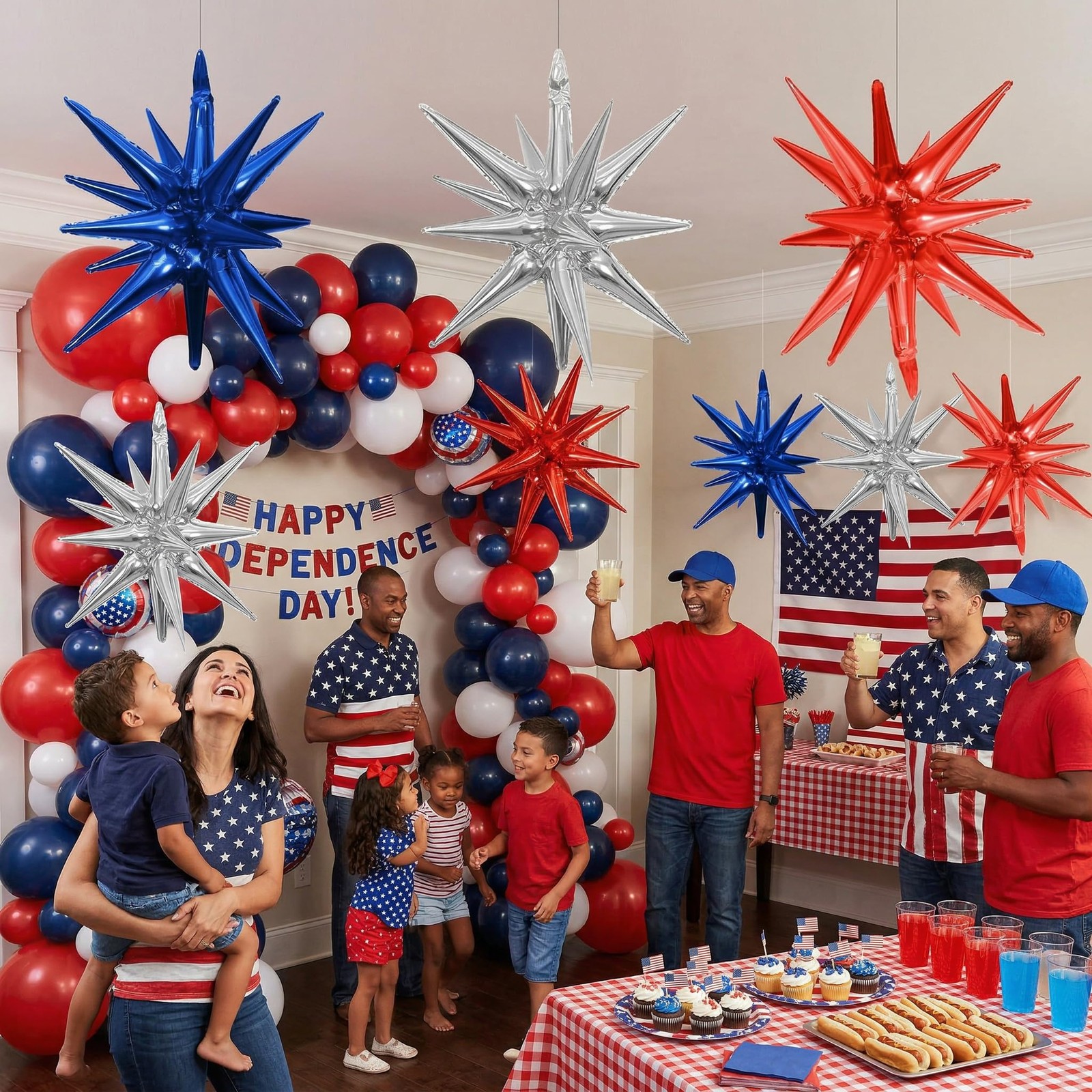 6PCS Star Balloons, 22Inch Huge Red Blue White Star Balloons Spike Cone Ballo…