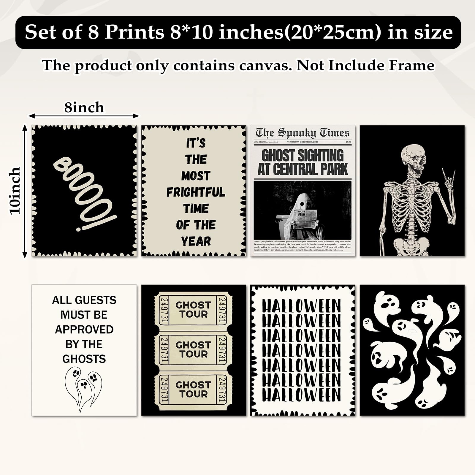 JarThenaAMCS 8Pcs Halloween Wall Art Prints Ghost Skeleton Paper Posters Deco…