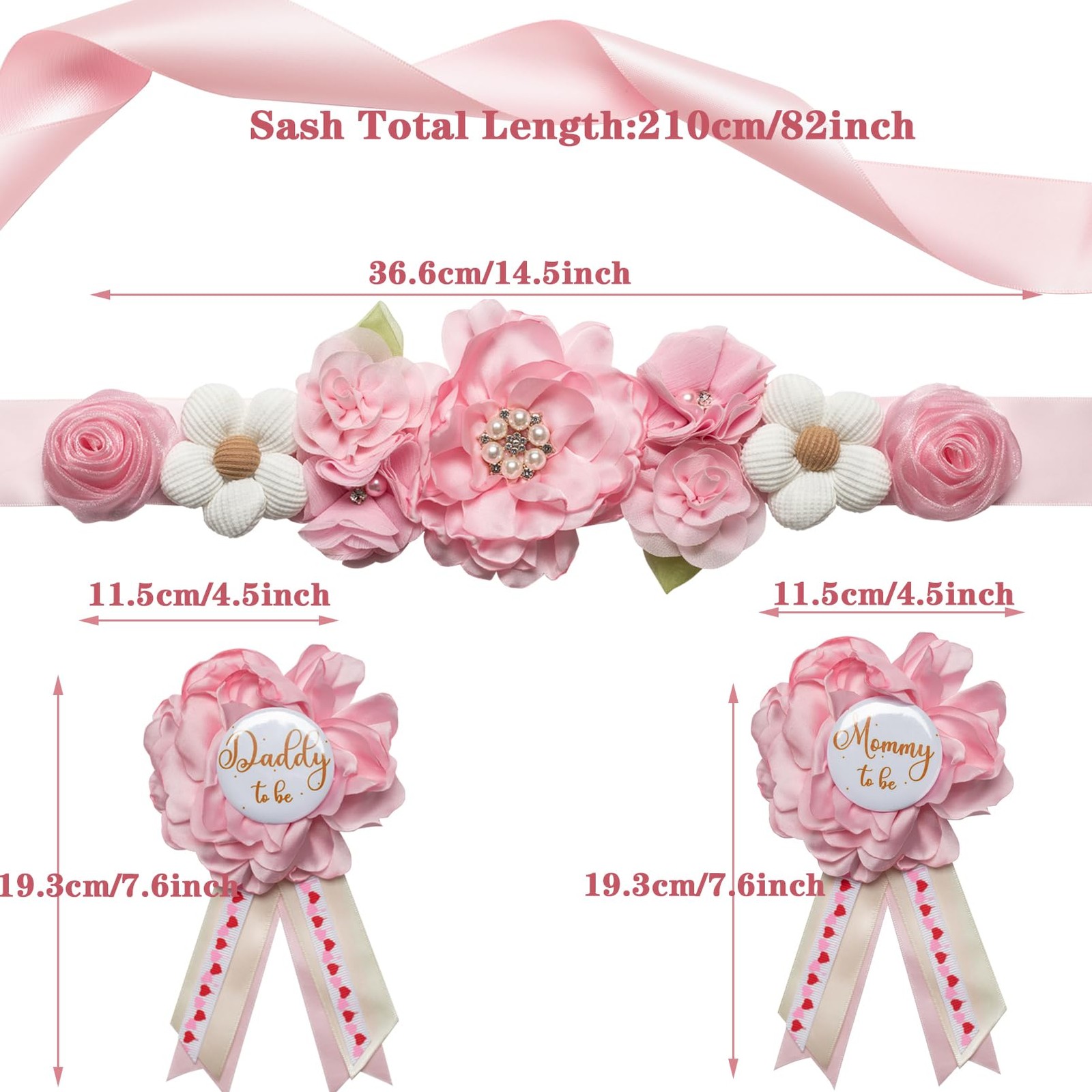 Pink Maternity Sash Set Mommy Daddy To Be Corsage Pin Flower Baby Shower Prop
