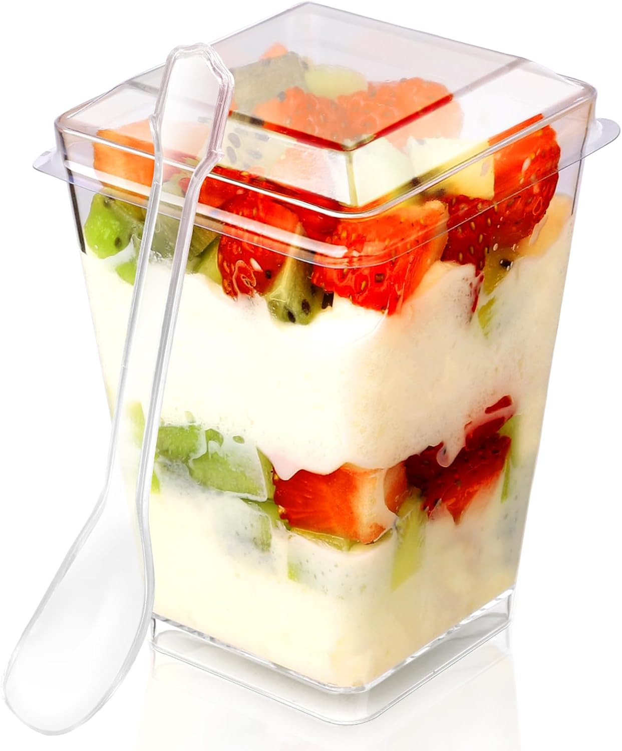 5 Oz 60Pcs Plastic Dessert Cups with Lids and Spoons, Yogurt Parfait Appetizer C