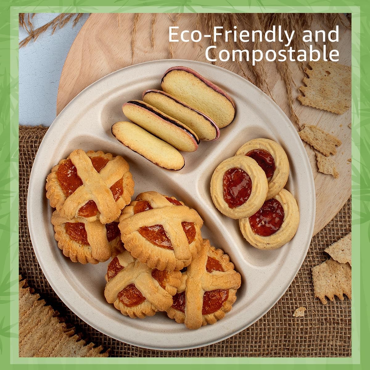 Bamboo Paper Compartment Plates Disposable (50-Pack, 9-inch) – Sturdy & Micro…