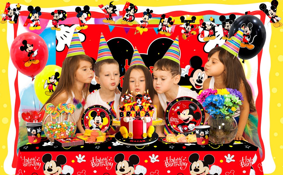 Mickey Mouse Party Supplies 112 Pcs Party Decorations Tableware Balloons Plates