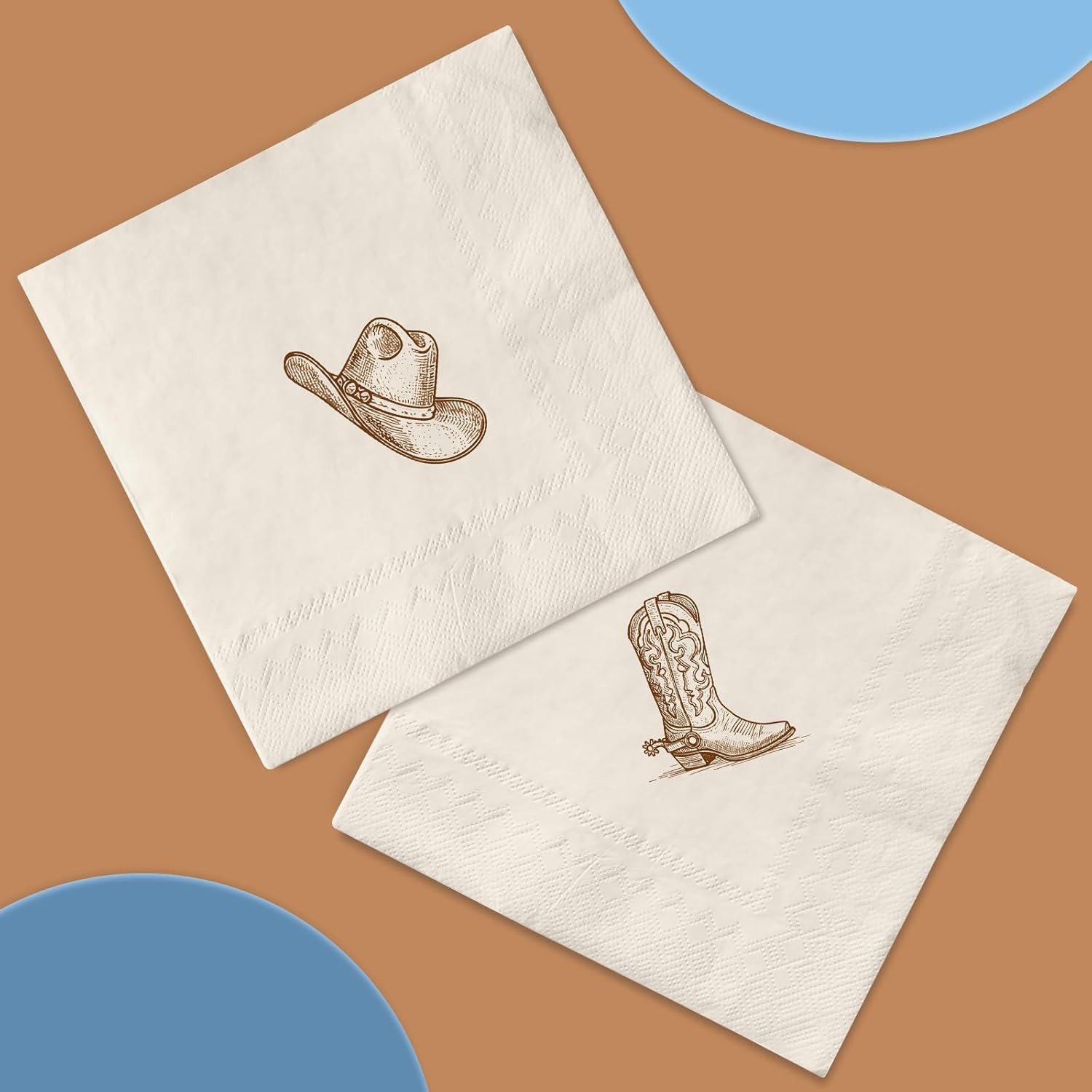 50Pcs Western Cowboy Cocktail Napkins, Brown Boot & Hat | Cowgirl Beverage