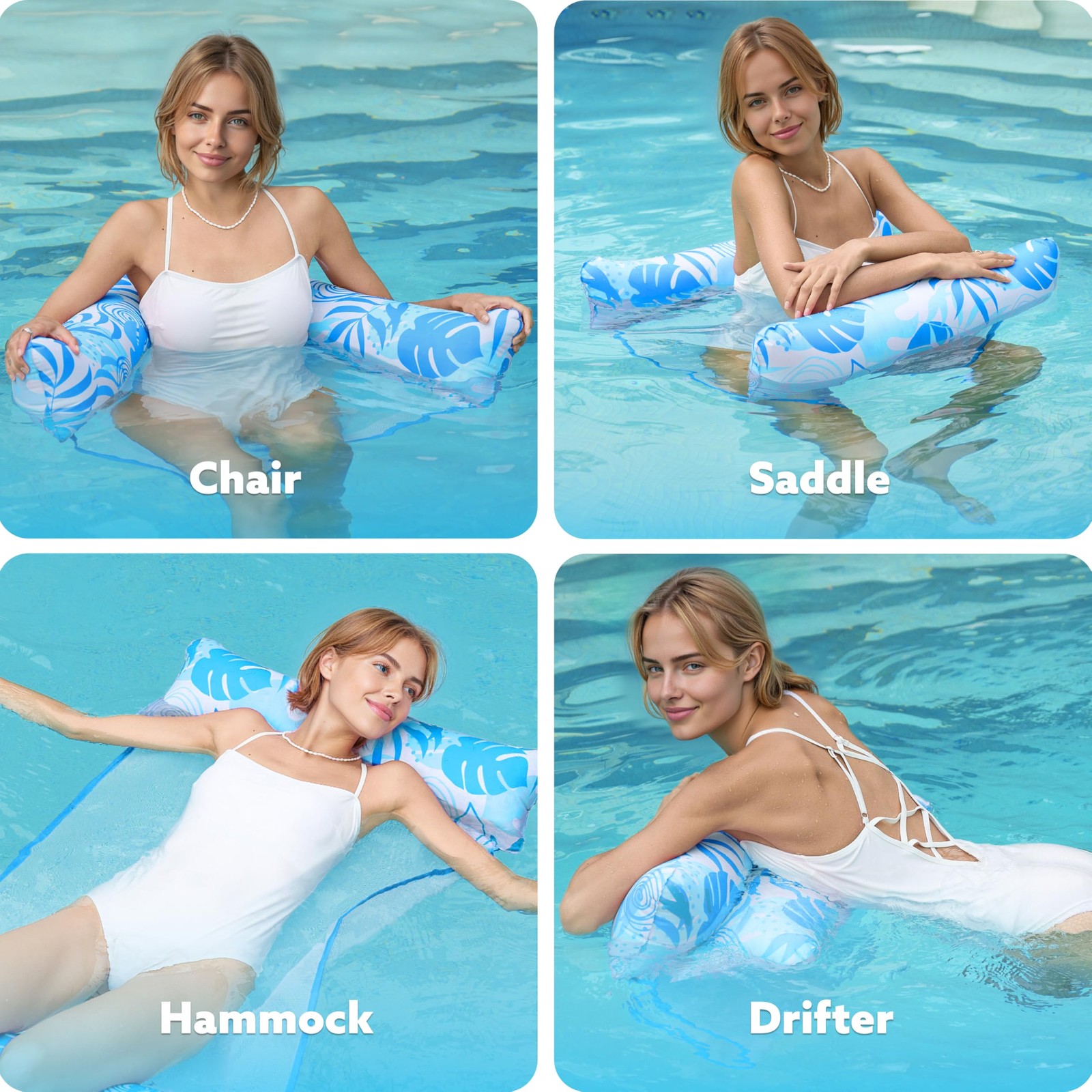 Hammock Pool Floats Adults, 4-in-1 Multi-Purpose Inflatable Pool Floaties Sof…