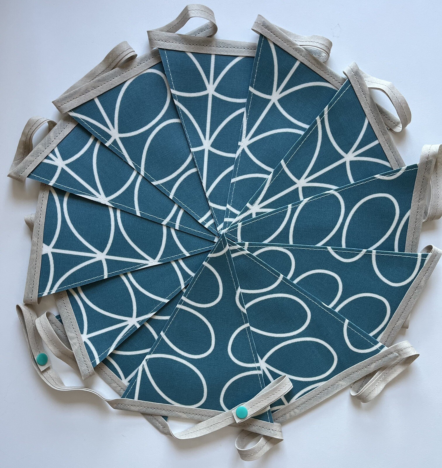 Handmade Oilcloth Bunting – Garden/Home Blue Contemporary- 3 Meters Double Sided