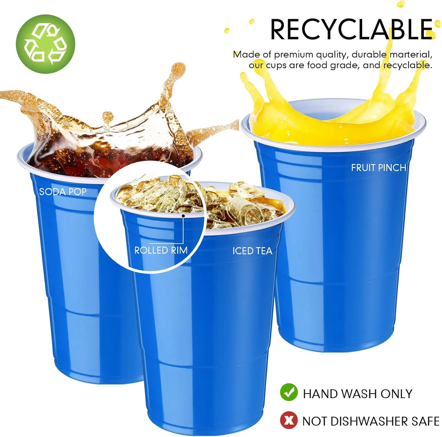 Mimorou Blue 200 Pack Plastic Cups 16 oz Disposable Cups for Party Wedding Hallo