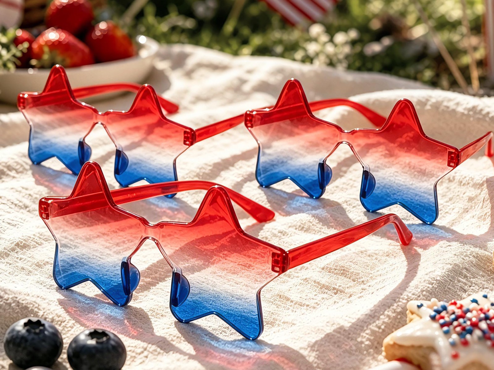 4th of July Red White Blue Sunglasses 3 PCS for Women Men, Patriotic Star Rimles