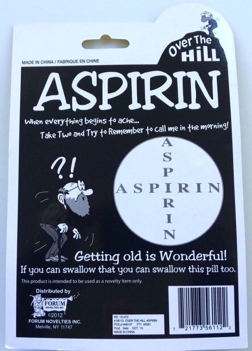 GIANT ASPIRIN – Over The Hill – Old Age is a big Headache! Novelty Gag Joke Gift