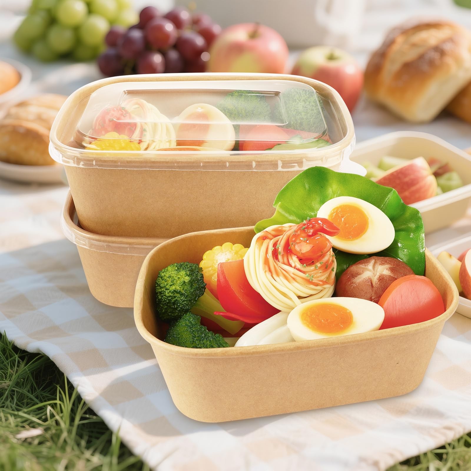 50 Pack Disposable Kraft Paper Bowls 25 OZ Food Containers with Lids Meal Con…
