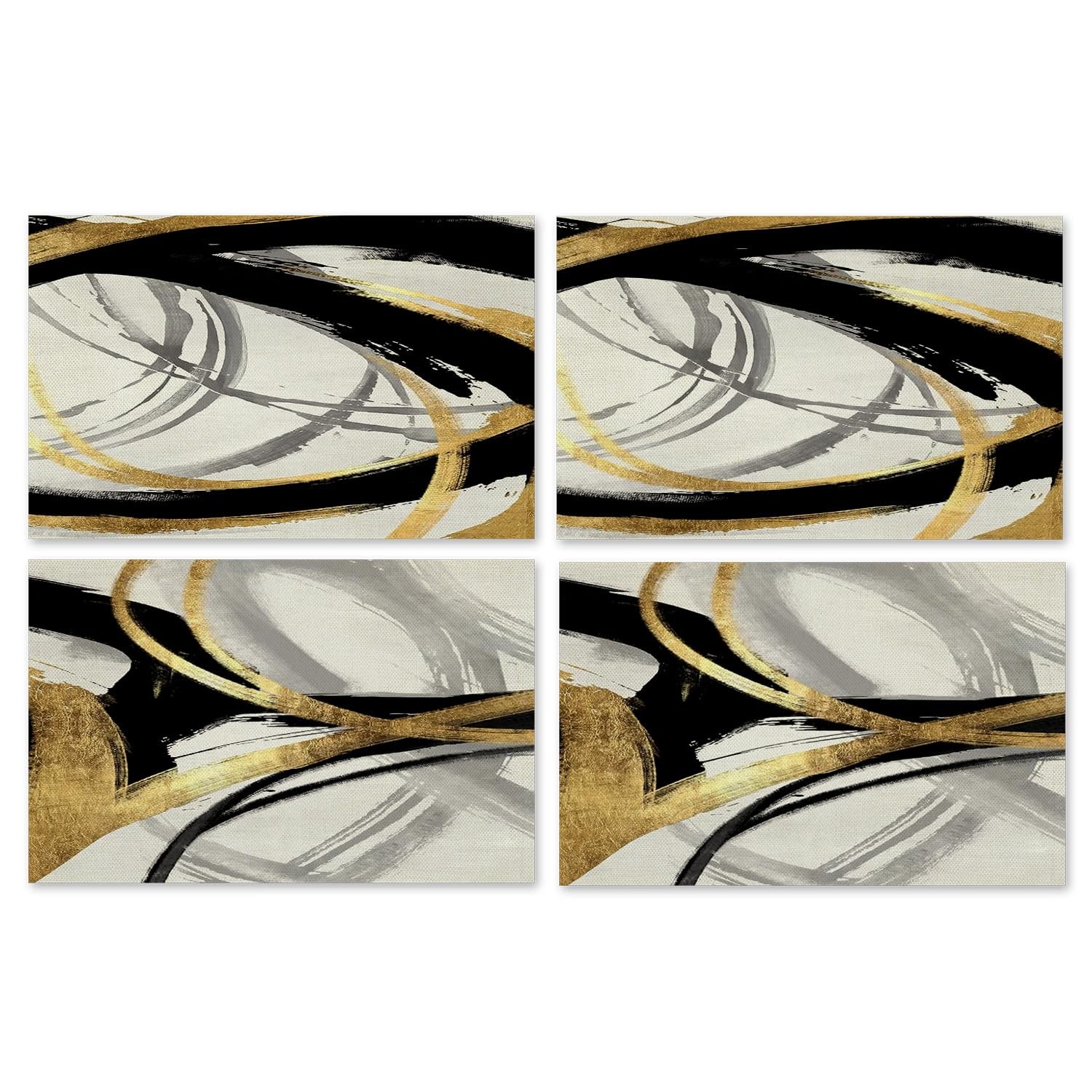 Abstract Black White and Gold Placemats Set of 4, Modern Contemporary Placemats