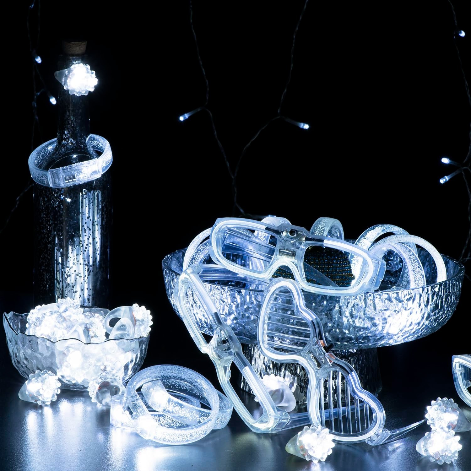 50Pcs Wedding Party Supplies Set – LED Flashing Glasses, Light Up Bracelets & Ri