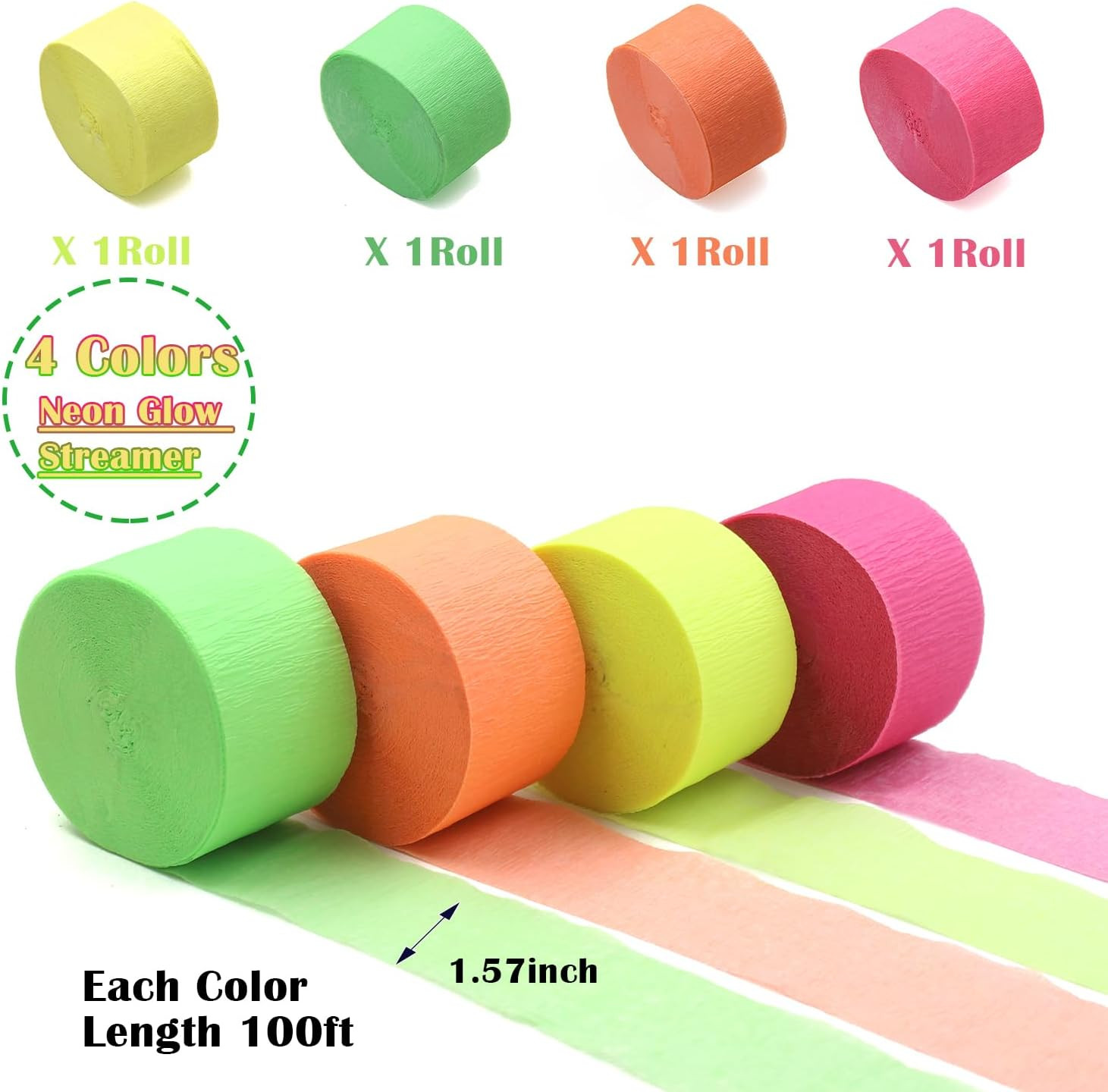 400 feet Glow Party Neon Streamer Decorations Glow Crepe Paper Streamers UV Reac
