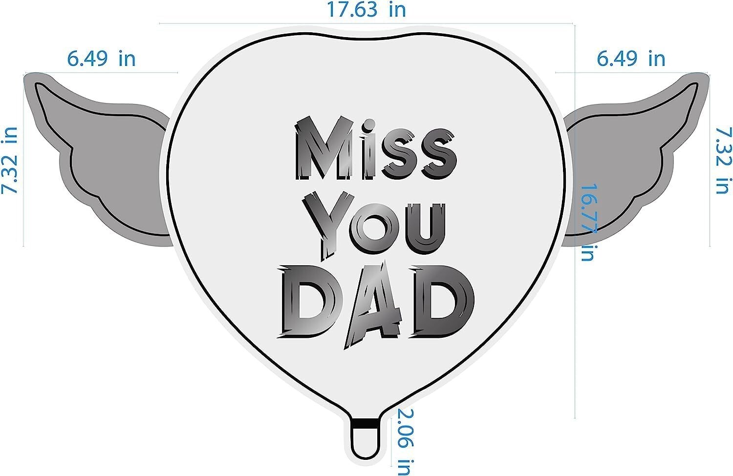 Miss You Dad Heavenly Balloons Heart Shaped with angel wings (2 Pack)
