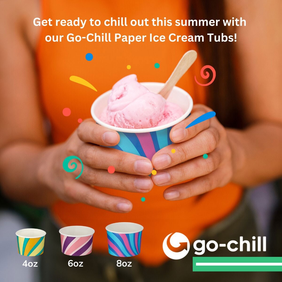 Go-Chill Disposable Ice Cream Cups Paper Dessert Tubs Sundae Serving Containers