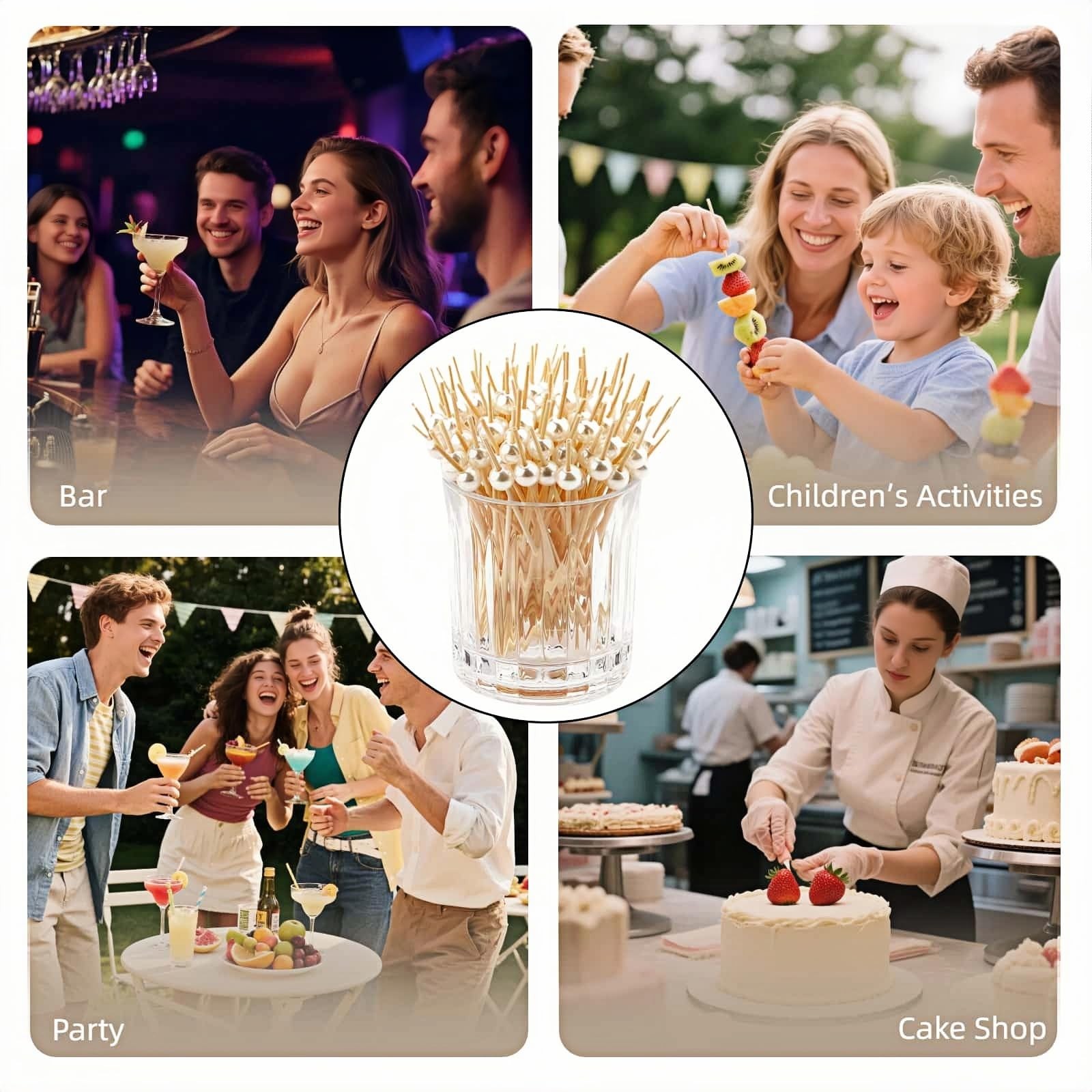 4.7″ White Pearl Bamboo Cocktail Toothpicks – 150 Count, Eco-Friendly Appetiz…