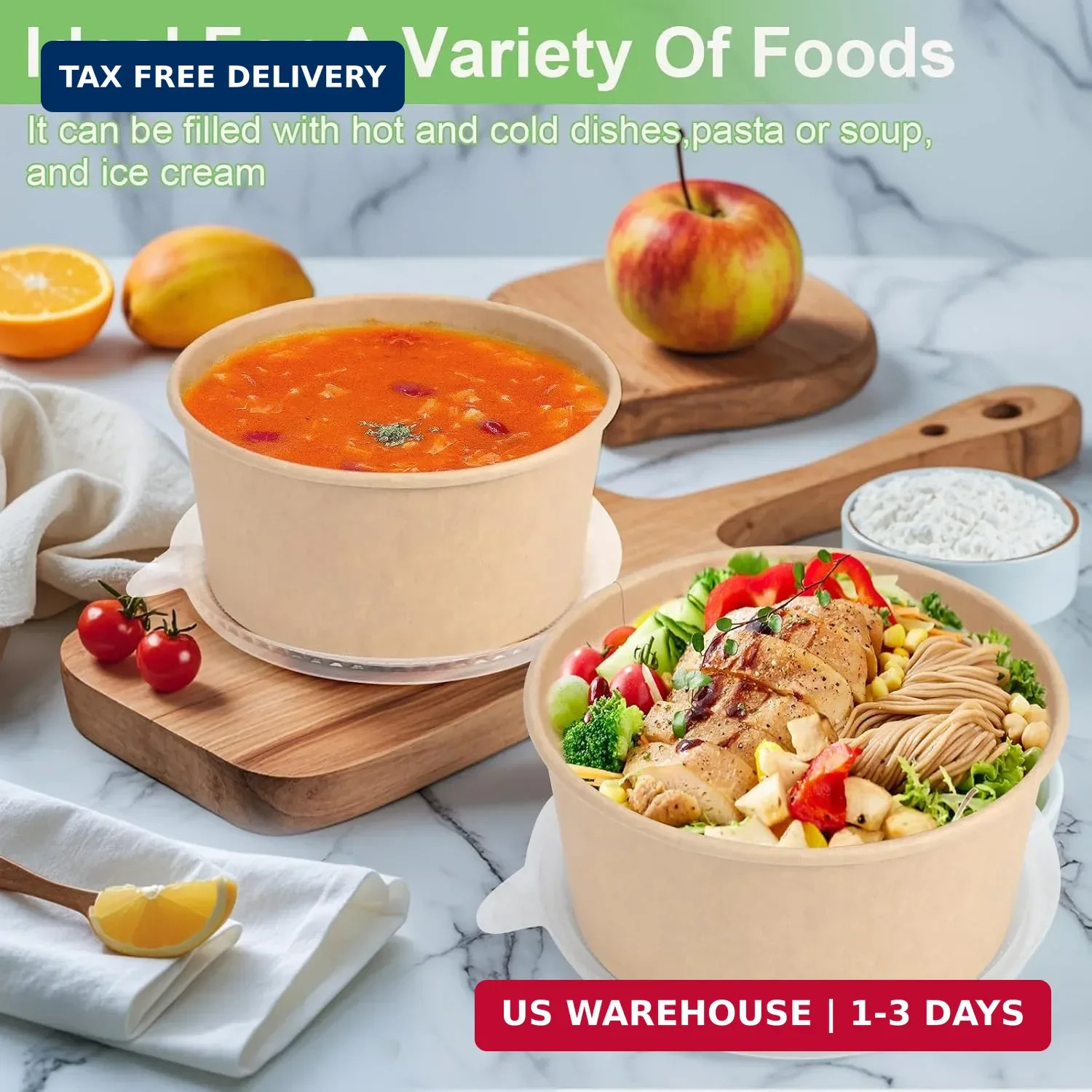 50 Pcs 32 Oz disposable meal prep containers，paper bowls with lids，disposable so