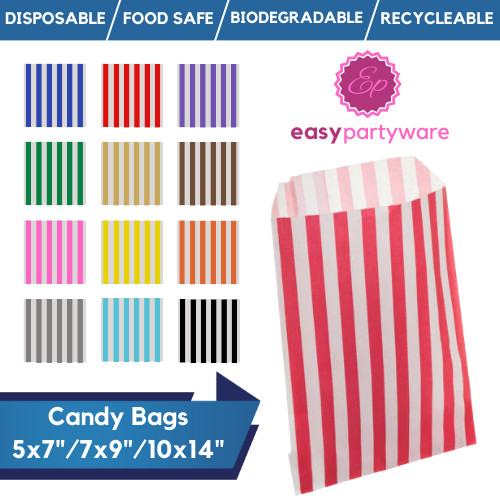 Candy Stripe Paper Bags Sweet Shop Candy Bags 5″ X 7″ & 7″ X 9″ Gift Party Bags