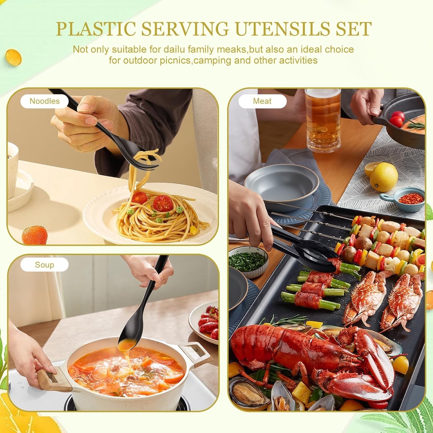 18Pcs Serving Utensils, 10” Plastic Serving Utensils Set, Disposable Serving…
