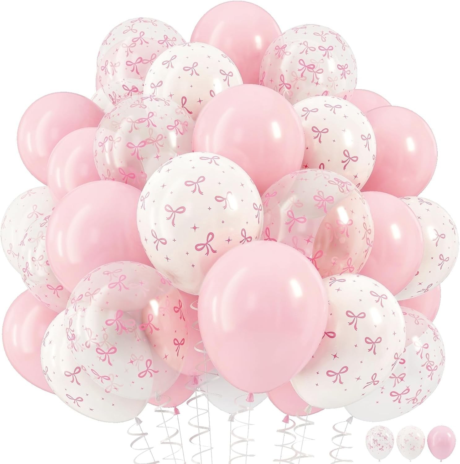 Pink Bow Balloons, 12 Inch Pastel Light Pink Transparent White Bow Print Coqu…