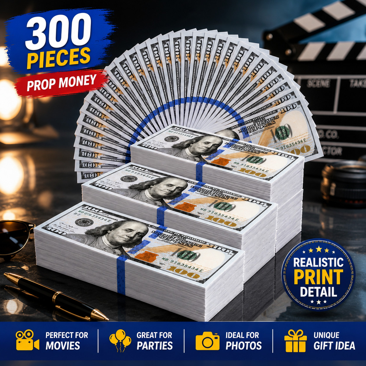 300 PCS Prop Fake Toys Money BANK GAMES CASH PAPER Different DOLLAR BILLS $ US