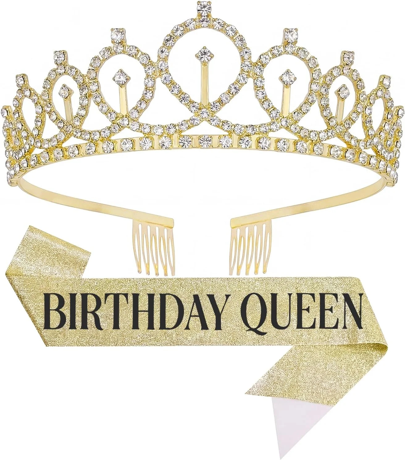 Birthday Crown and Sash for Women, Happy Birthday Tiara for Party Decorations