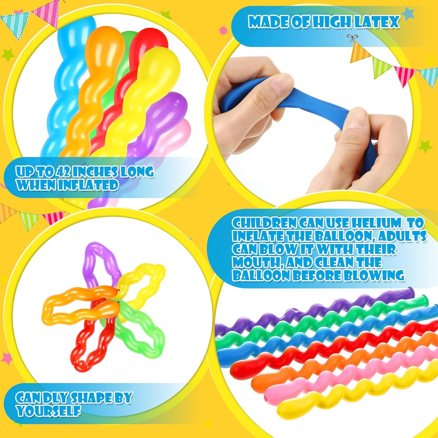 500 Pcs 40 Inches Latex Spiral Balloons – 9 Assorted Colors for Party Decoration