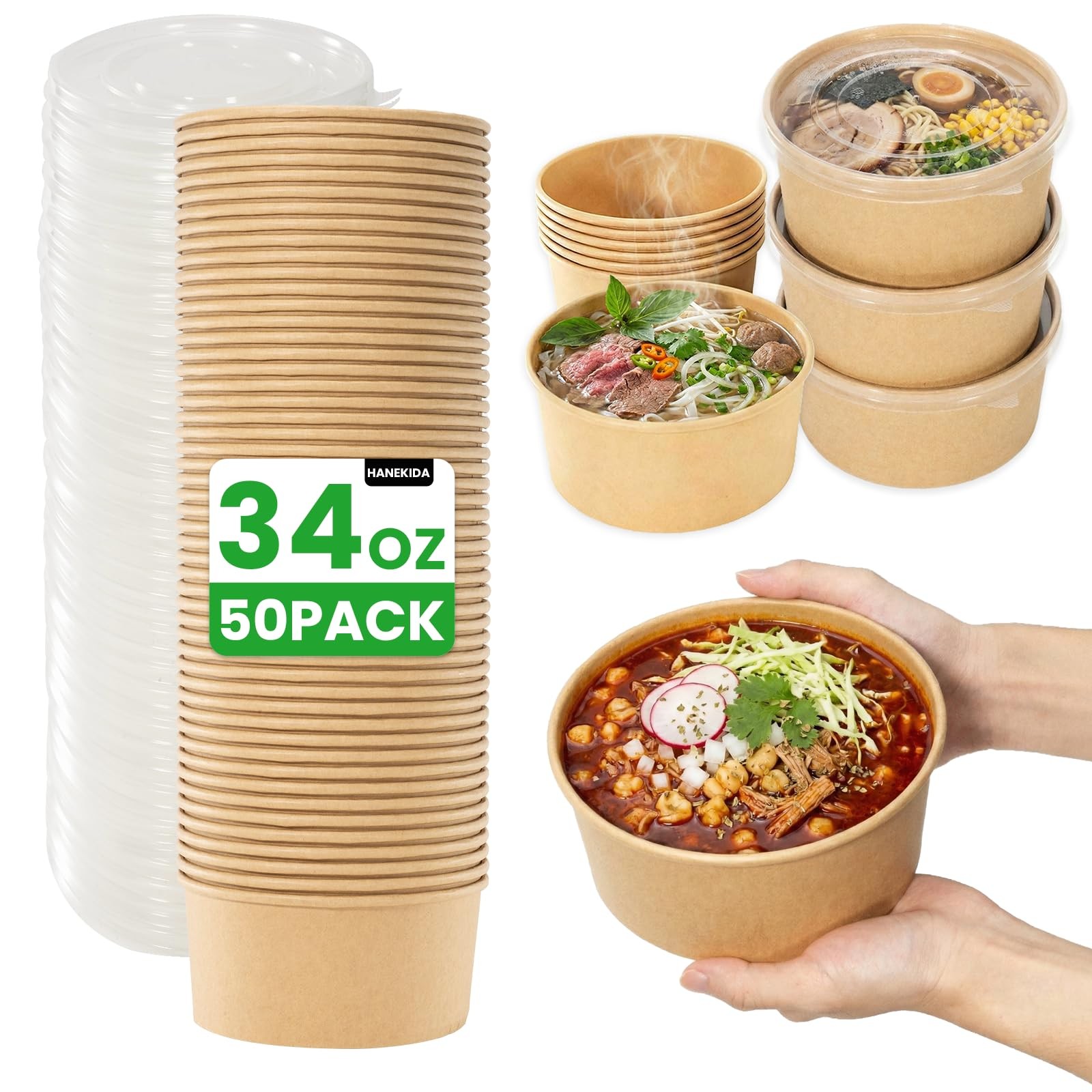 50 Count 34 oz Disposable Meal Prep Containers with Lids, Soup Serving Bowls …