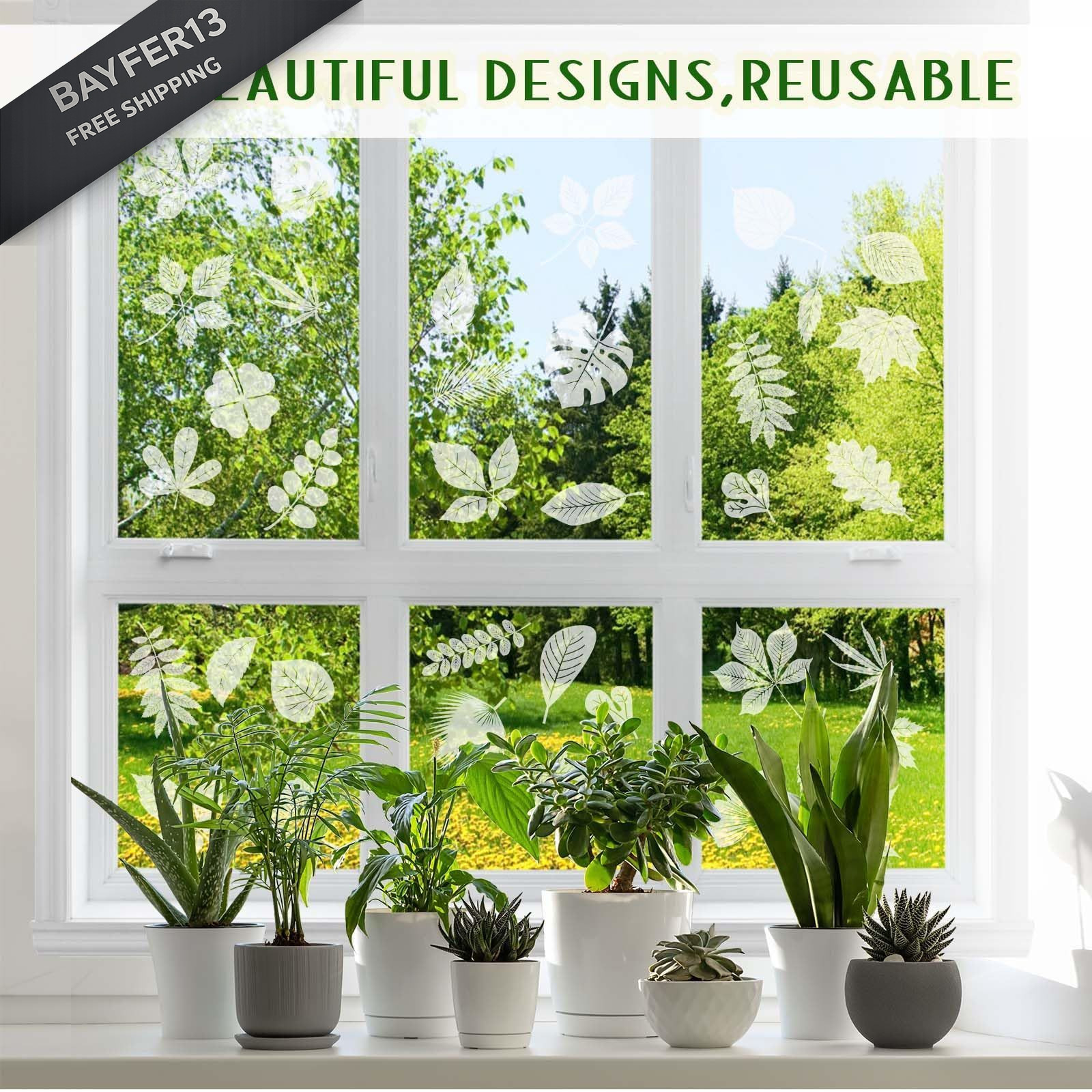 26 Pcs Leaf Window Decals, Anti-Collision Stickers for Birds, White