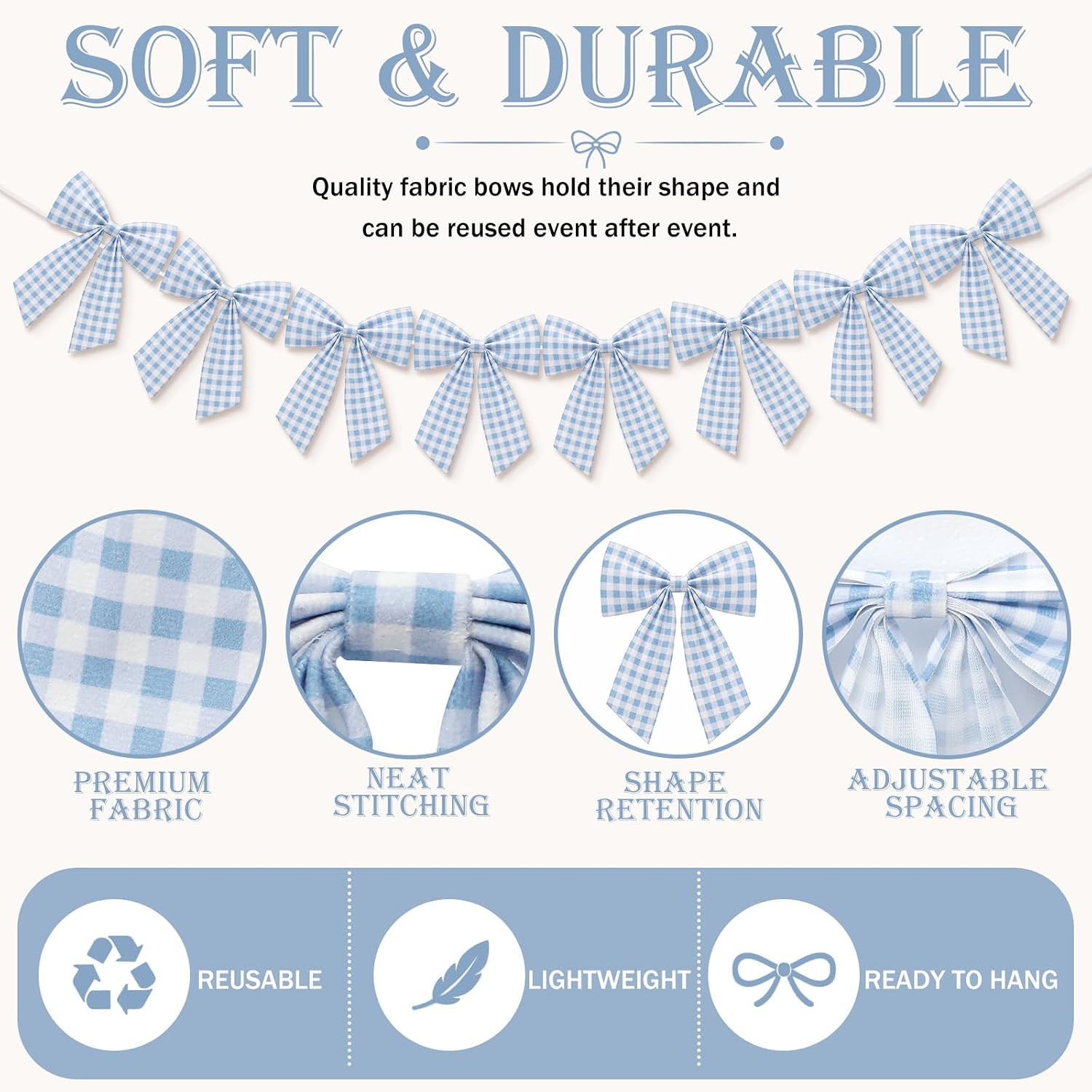 8 Ft Sky Blue Bow Garland Decorations Blue Fabric Bow Banner Hanging Banner for