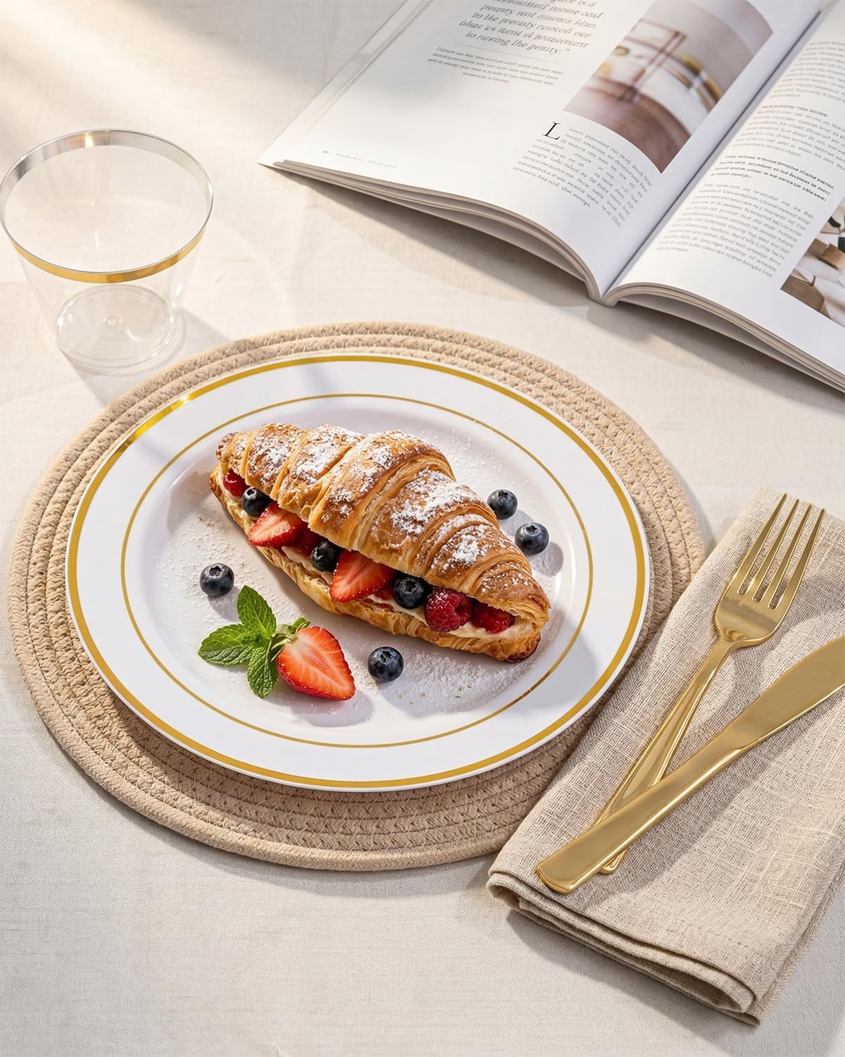 Stylish Gold Rimmed Plastic Plates – 300PCs Party Dinner Set